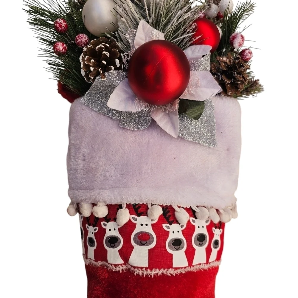 Handmade Christmas Door Hanger Holiday Wreath Stocking Rudolph